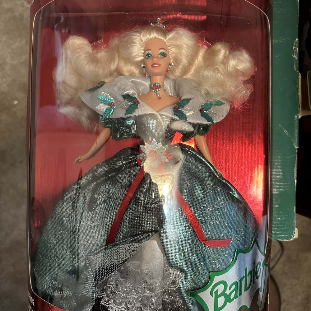 1995 Barbie in Silver and Teal Gown with Red Accents